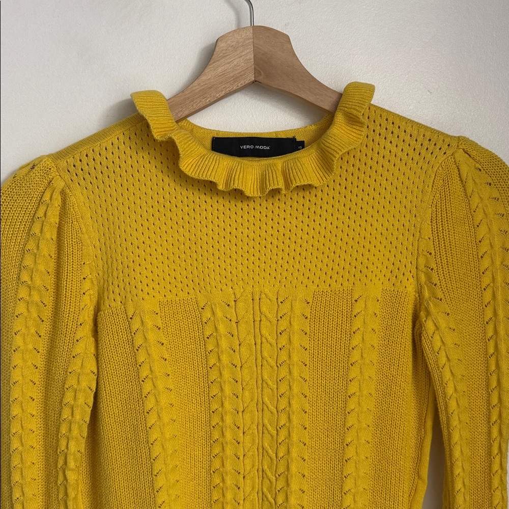 Vero Moda Yellow Ruffled Neckline Knit Sweater - Picture 2 of 5